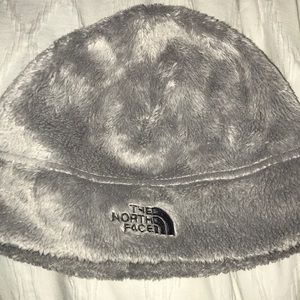 North face grey fuzzy hat